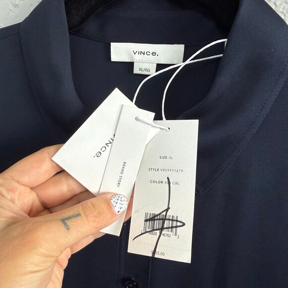 Vince Navy Stretch Silk Blouse XL - Picture 6 of 6